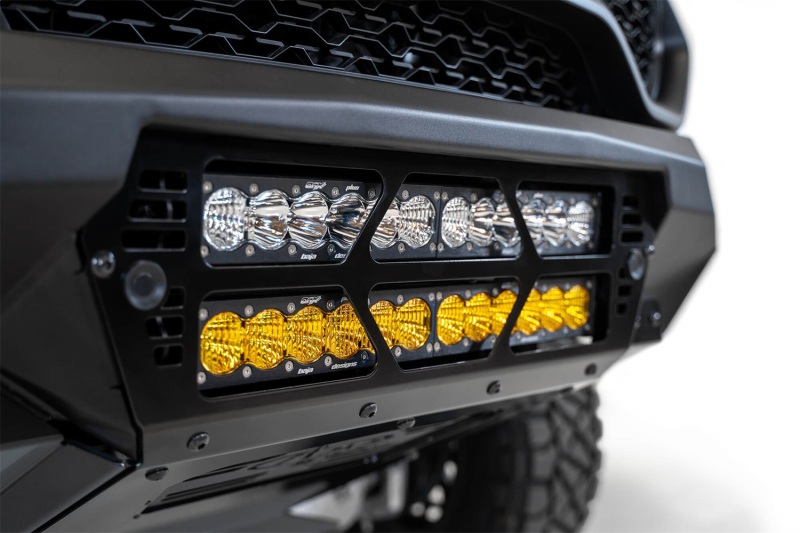 RAM 1500 TRX Bumper - Front - Addictive Desert Designs - Bomber with Dual 20-inch LED Bar Mounts - Hammer Black with Satin Black panels - `21-`27